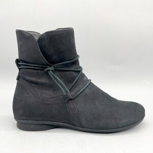 Think! Womens 37 6.5 keshuel Boot Shoes Black Nubbuck Wrap Around Bootie 8312700